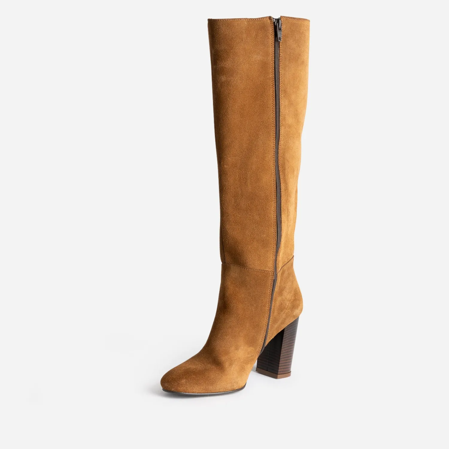 Eram Bottes^Botte à talon en cuir velours COGNAC