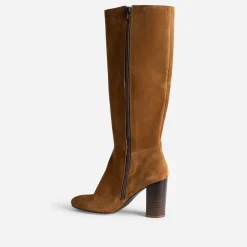 Eram Bottes^Botte à talon en cuir velours COGNAC