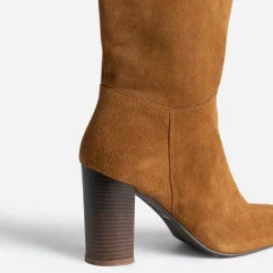 Eram Bottes^Botte à talon en cuir velours COGNAC