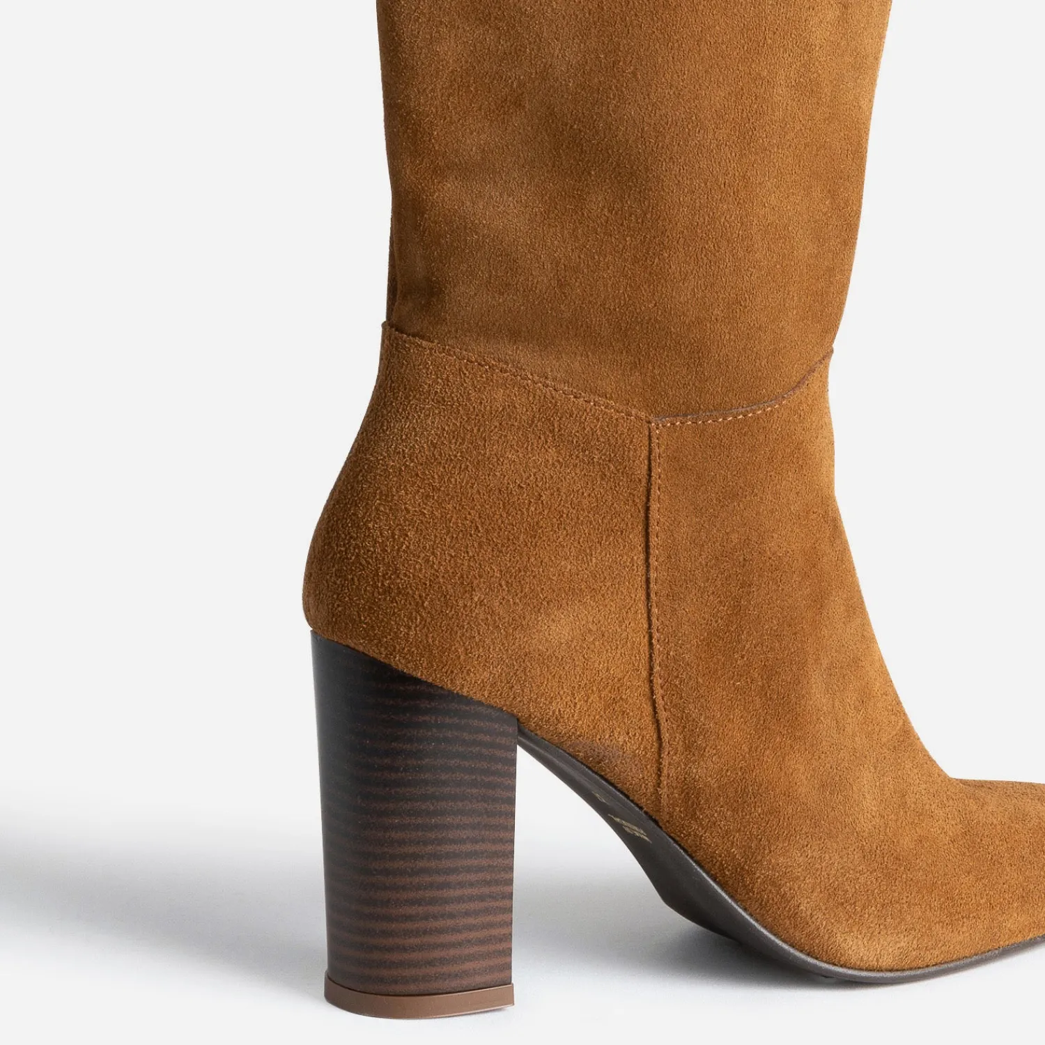 Eram Bottes^Botte à talon en cuir velours COGNAC