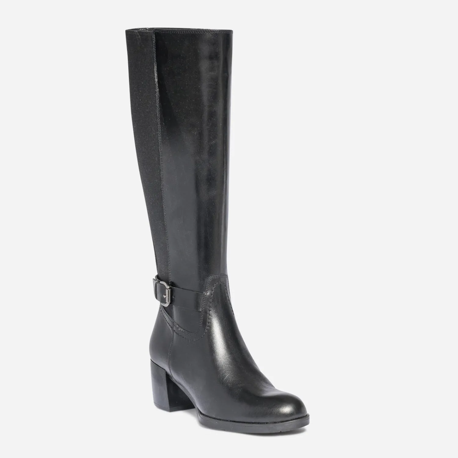 Eram Bottes^Botte à talon e en cuir pour mollet fin NOIR