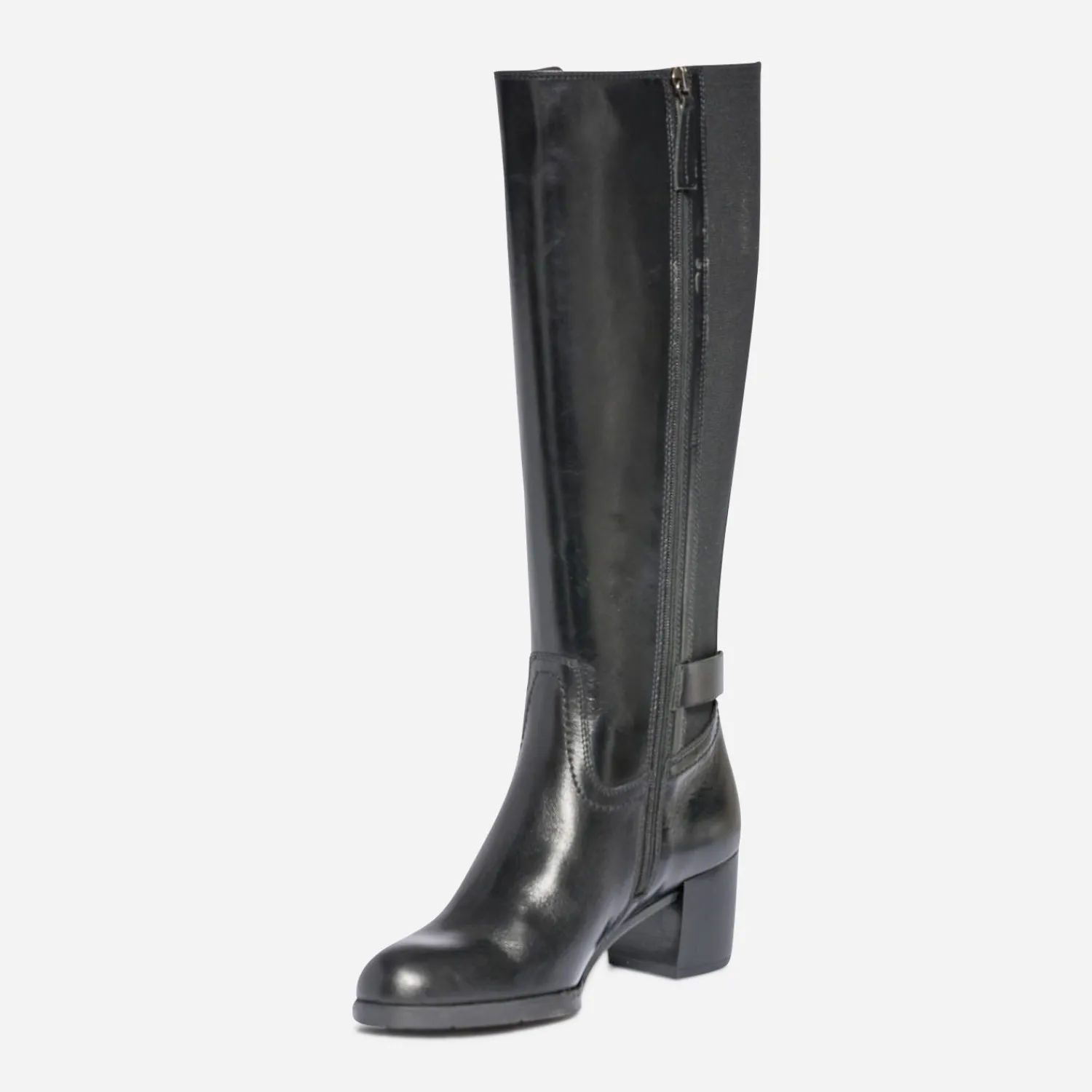 Eram Bottes^Botte à talon e en cuir pour mollet fin NOIR