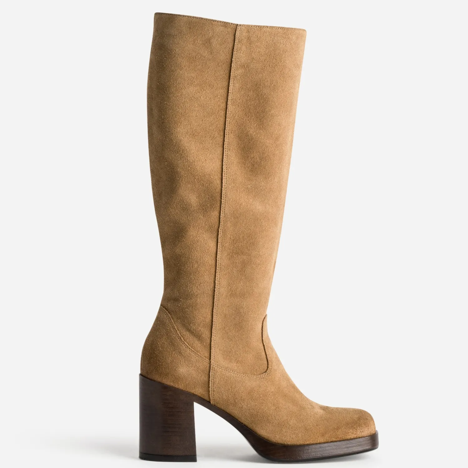 Eram Bottes^Botte en cuir velours esprit rétro CAMEL