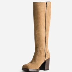 Eram Bottes^Botte en cuir velours esprit rétro CAMEL