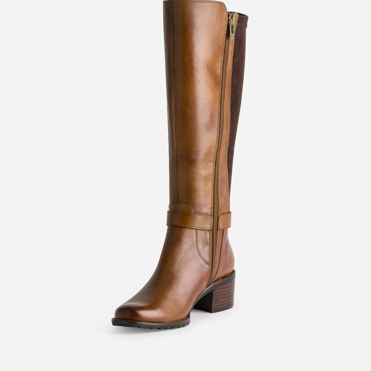 Caprice Bottes^Botte camel cuir bi matière MARRON