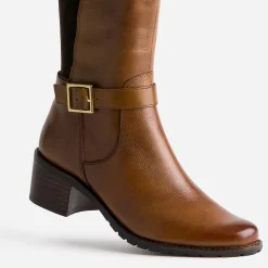 Caprice Bottes^Botte camel cuir bi matière MARRON