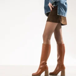 Eram Bottes^Botte cognac éco-conçue à plateforme CAMEL