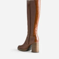 Eram Bottes^Botte cognac éco-conçue à plateforme CAMEL