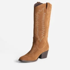 Texto Bottes^Botte cuir velours éco-conçue esprit santiag COGNAC
