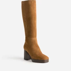 Eram Bottes^Botte cognac en cuir à plateforme pour mollets fins TAUPE