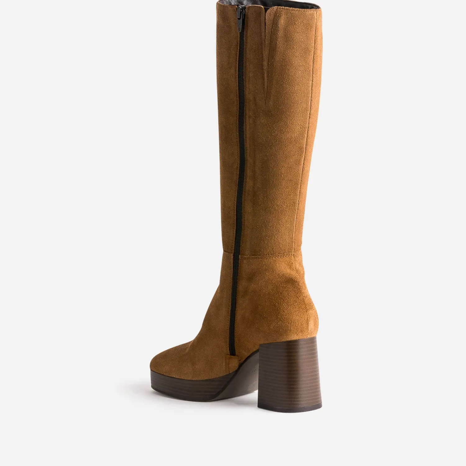 Eram Bottes^Botte cognac en cuir à plateforme pour mollets fins TAUPE