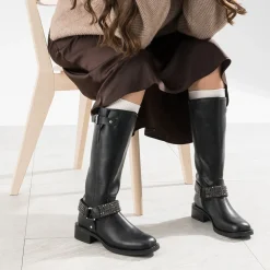 Texto Bottes^Botte de motard e bride à strass NOIR