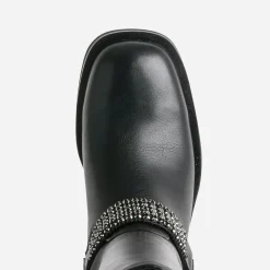 Texto Bottes^Botte de motard e bride à strass NOIR