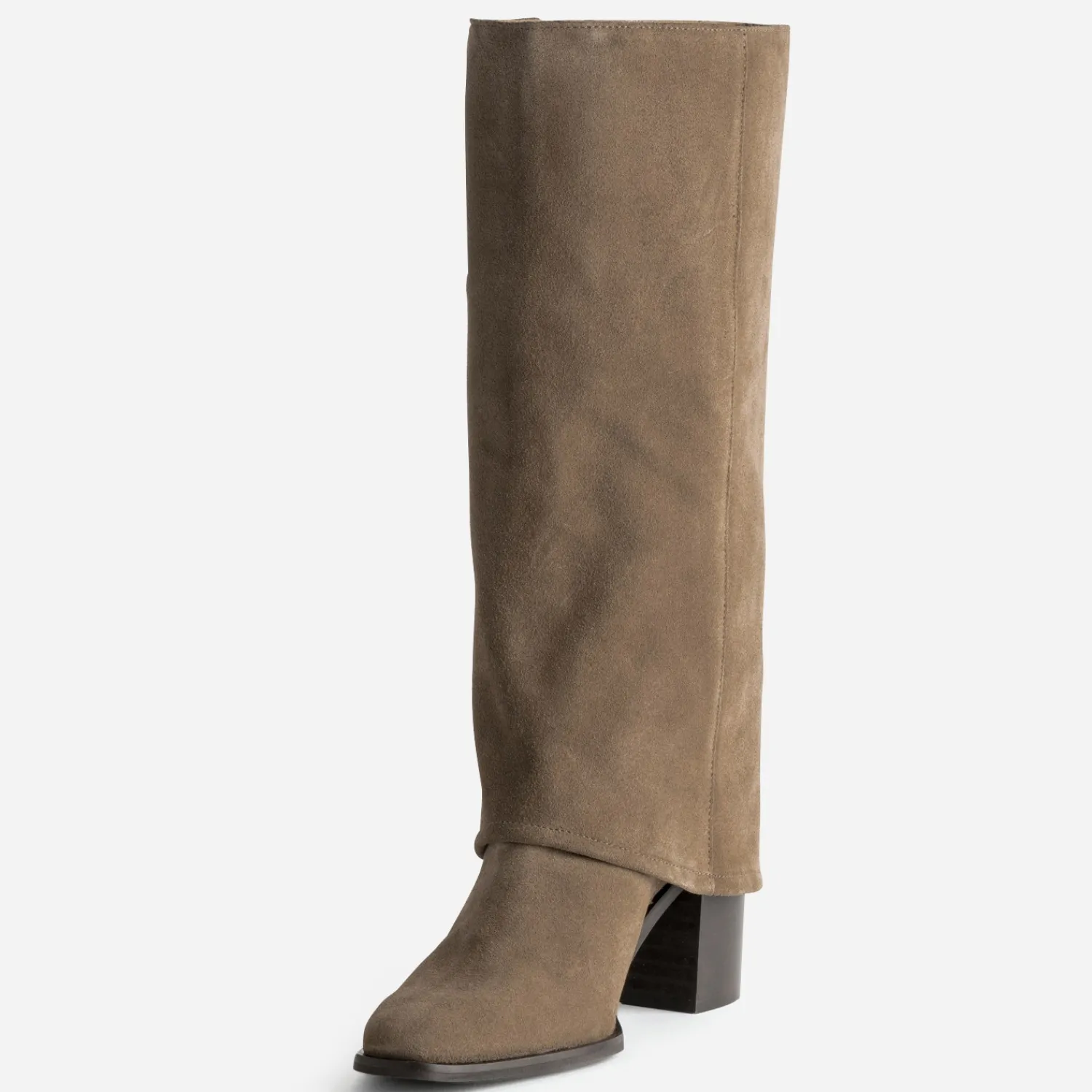 Texto Bottes^Botte fourreau cuir velours TAUPE