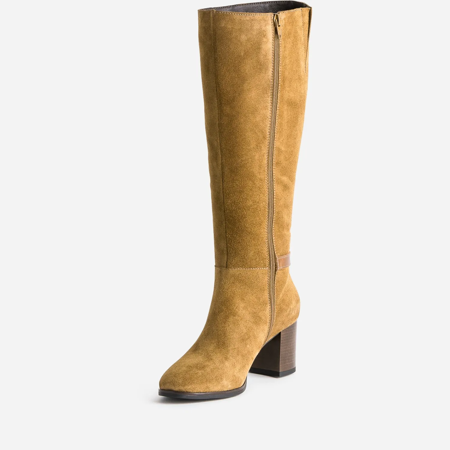 Eram Bottes^Botte marron clair en cuir velours CAMEL