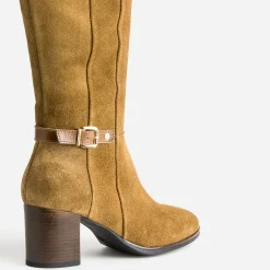 Eram Bottes^Botte marron clair en cuir velours CAMEL