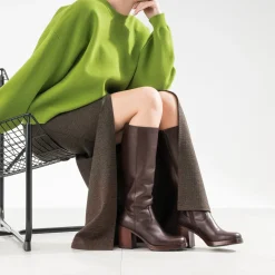 Eram Bottes^Botte en cuir esprit rétro MARRON