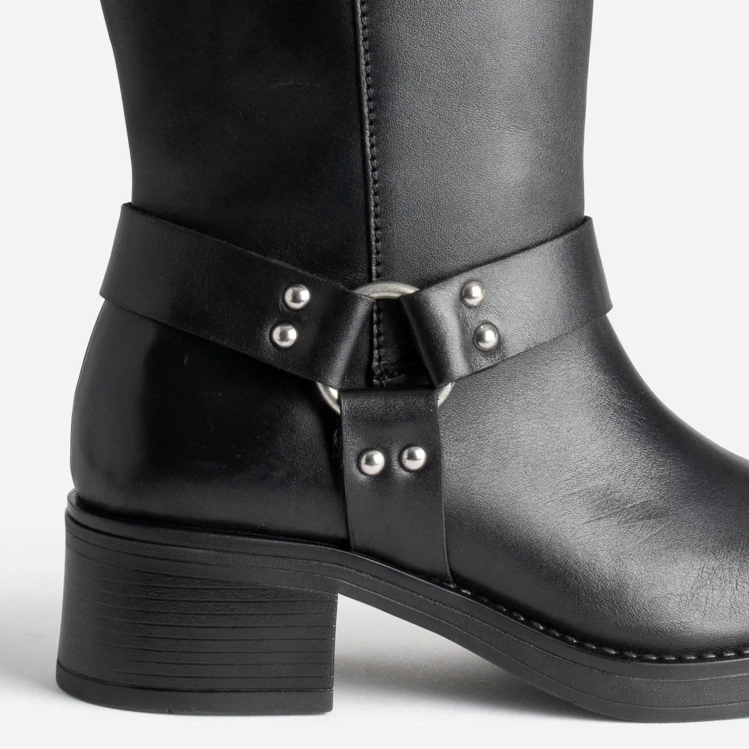 Texto Bottes^Botte motard e en cuir NOIR