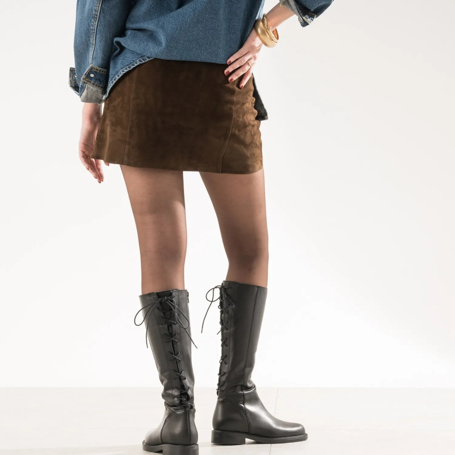 Eram Bottes^Botte e cuir tige lacée NOIR