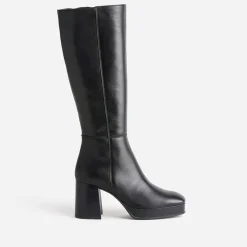 Eram Bottes^Botte e en cuir à plateforme pour mollets fins NOIR