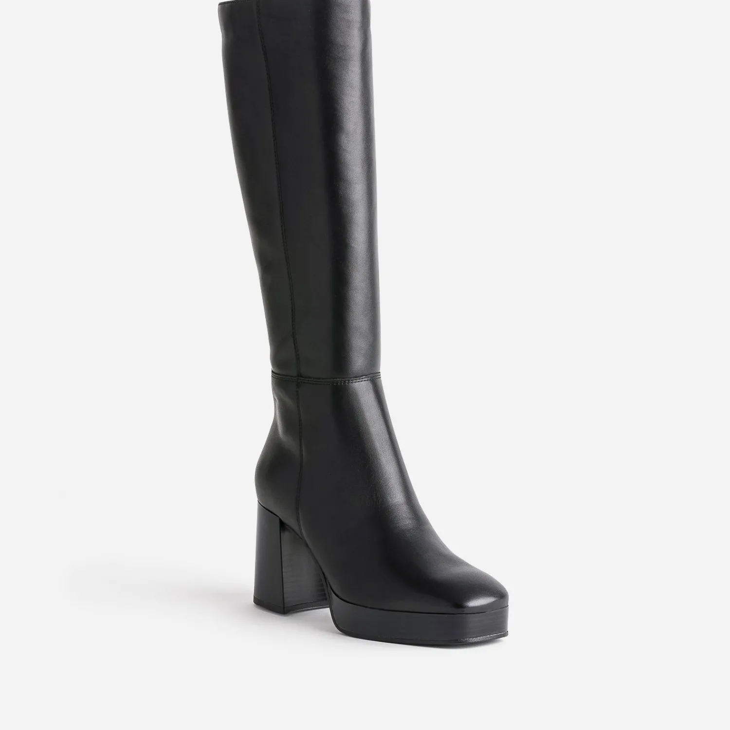Eram Bottes^Botte e en cuir à plateforme pour mollets fins NOIR
