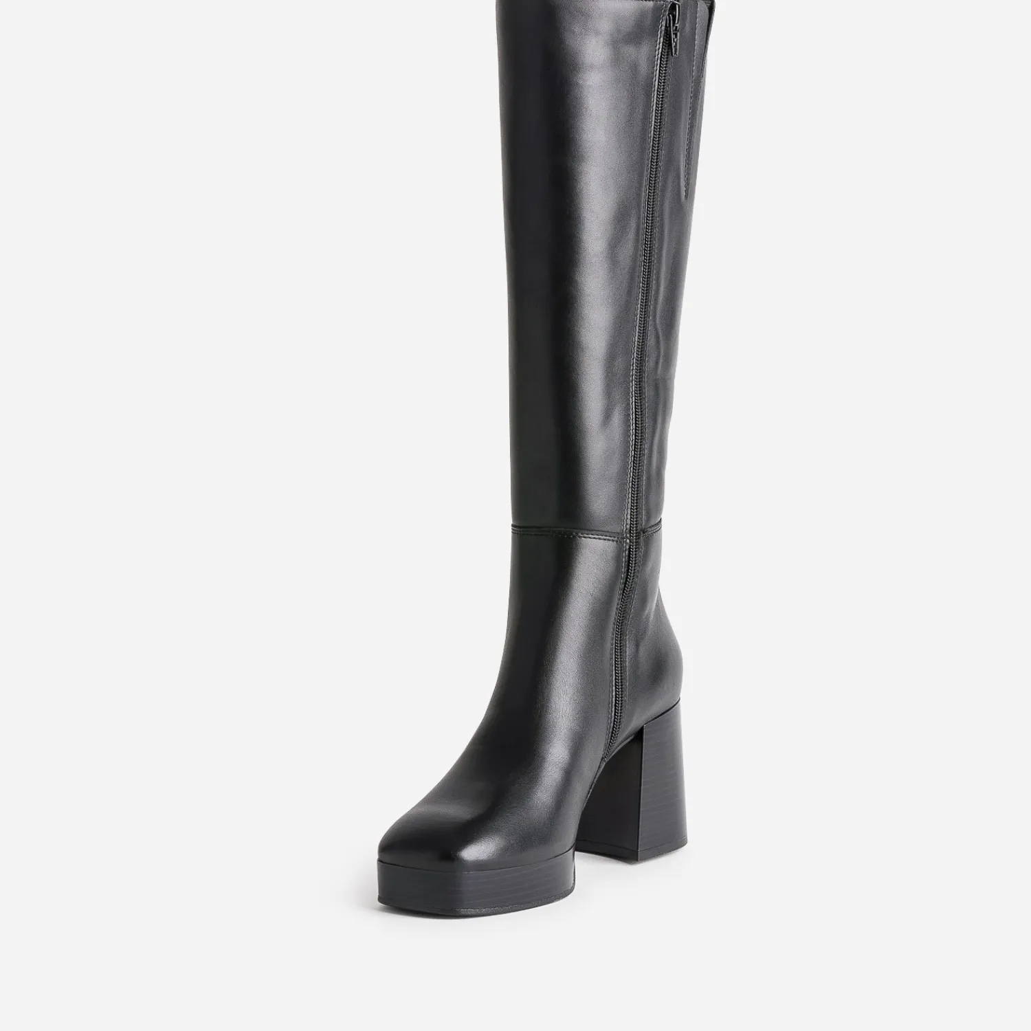 Eram Bottes^Botte e en cuir à plateforme pour mollets fins NOIR