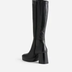 Eram Bottes^Botte e en cuir à plateforme pour mollets fins NOIR