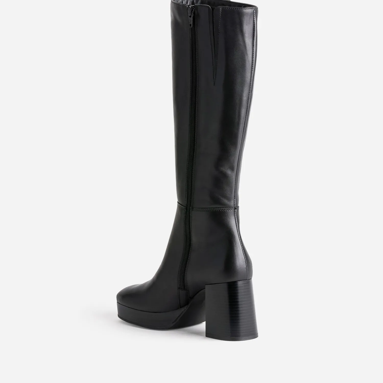 Eram Bottes^Botte e en cuir à plateforme pour mollets fins NOIR