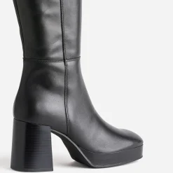 Eram Bottes^Botte e en cuir à plateforme pour mollets fins NOIR