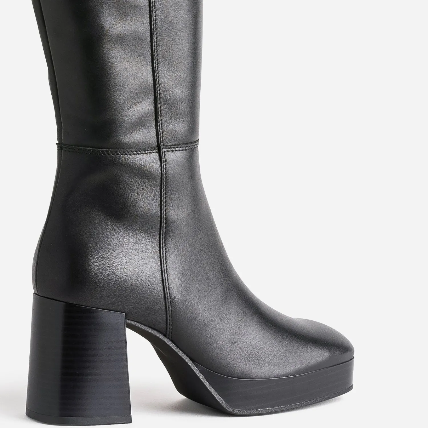 Eram Bottes^Botte e en cuir à plateforme pour mollets fins NOIR