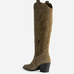 Texto Bottes^Botte santiag beige cuir velours TAUPE