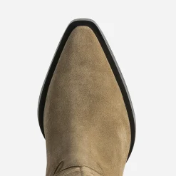 Texto Bottes^Botte santiag beige cuir velours TAUPE