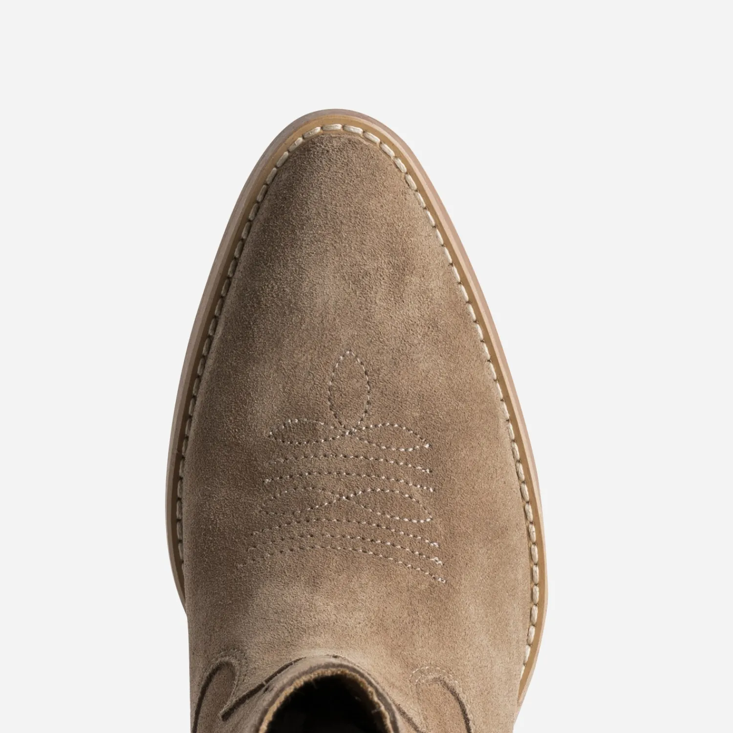 Texto Bottes^Botte santiag cuir velours ajouré TAUPE
