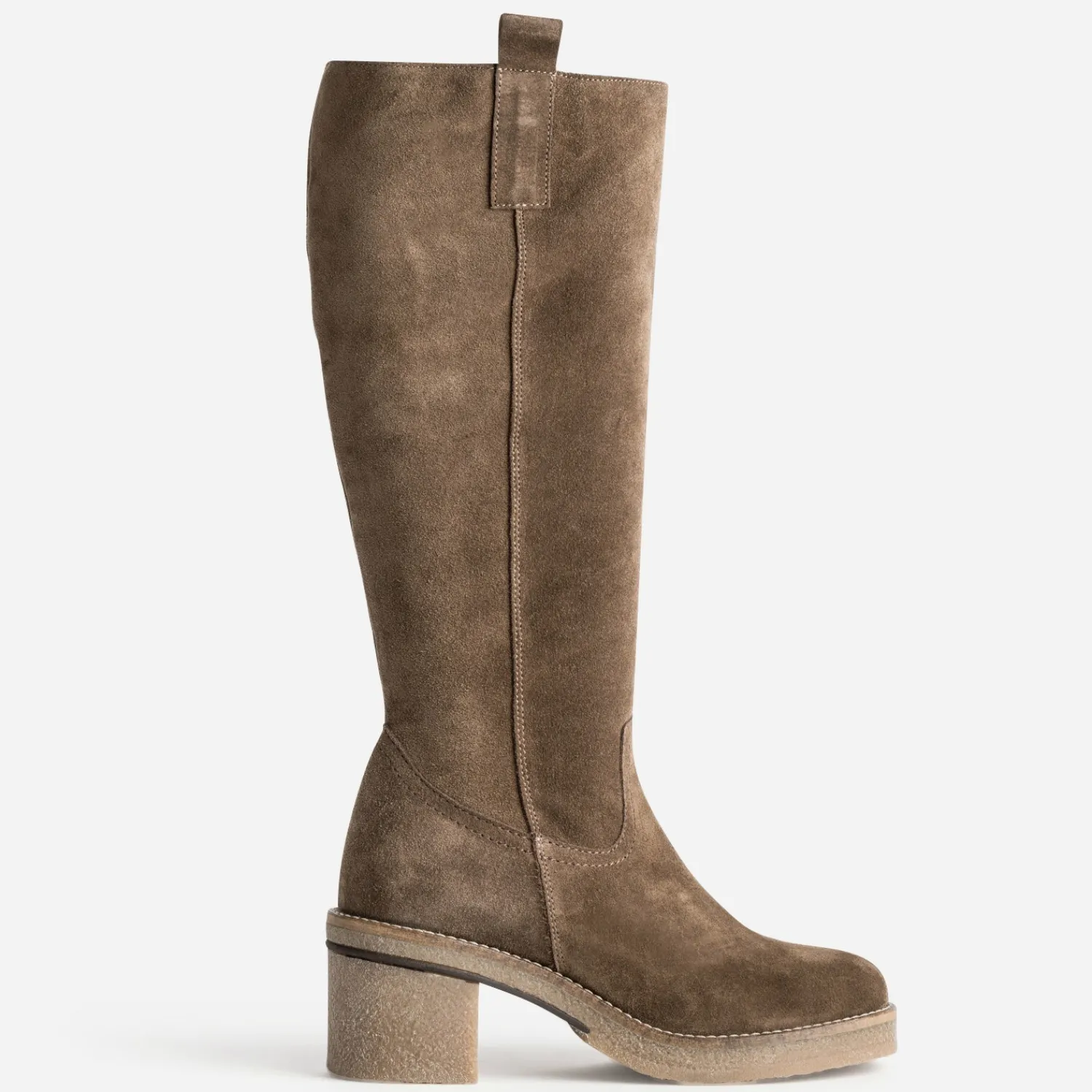 Eram Bottes^Botte cuir velours semelle effet crêpe TAUPE