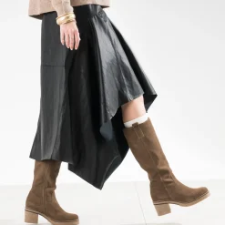 Eram Bottes^Botte cuir velours semelle effet crêpe TAUPE