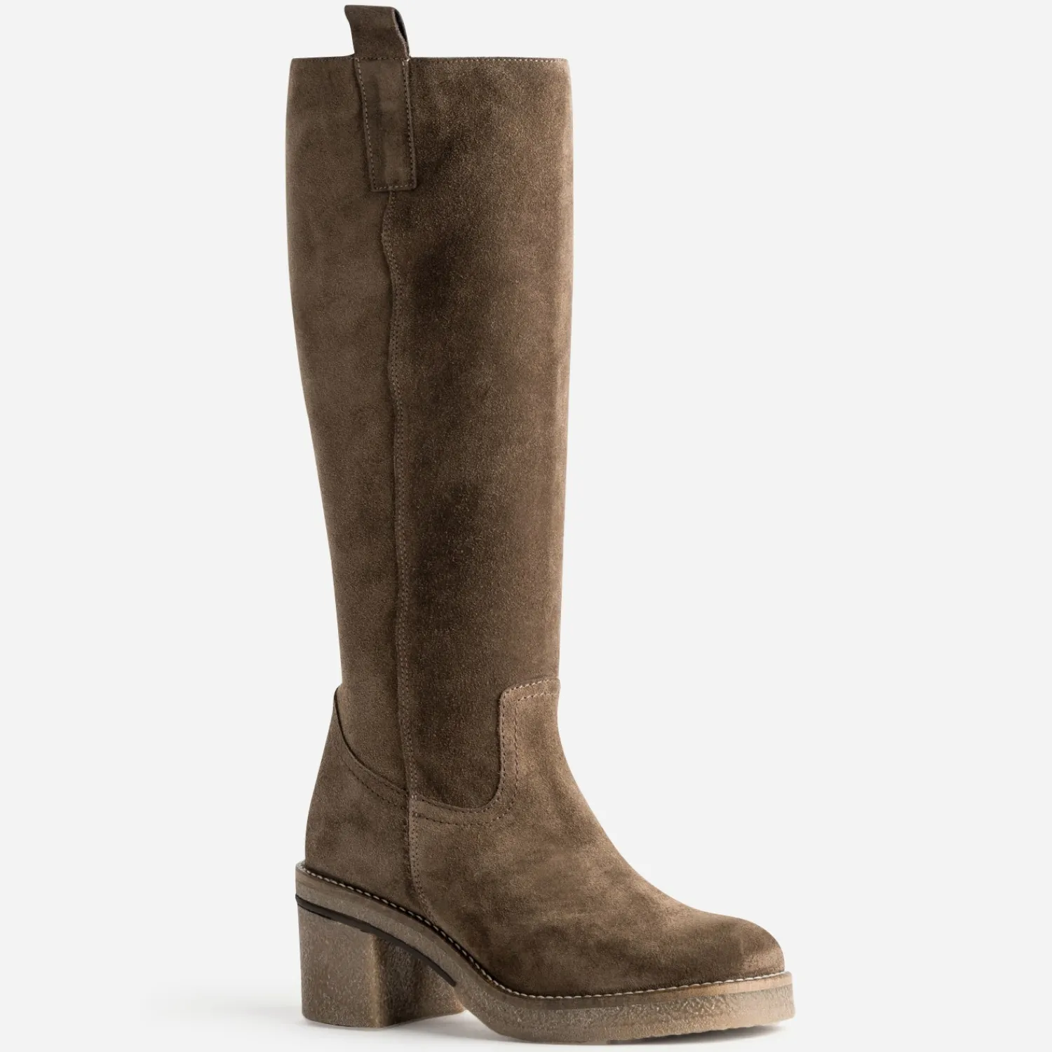 Eram Bottes^Botte cuir velours semelle effet crêpe TAUPE