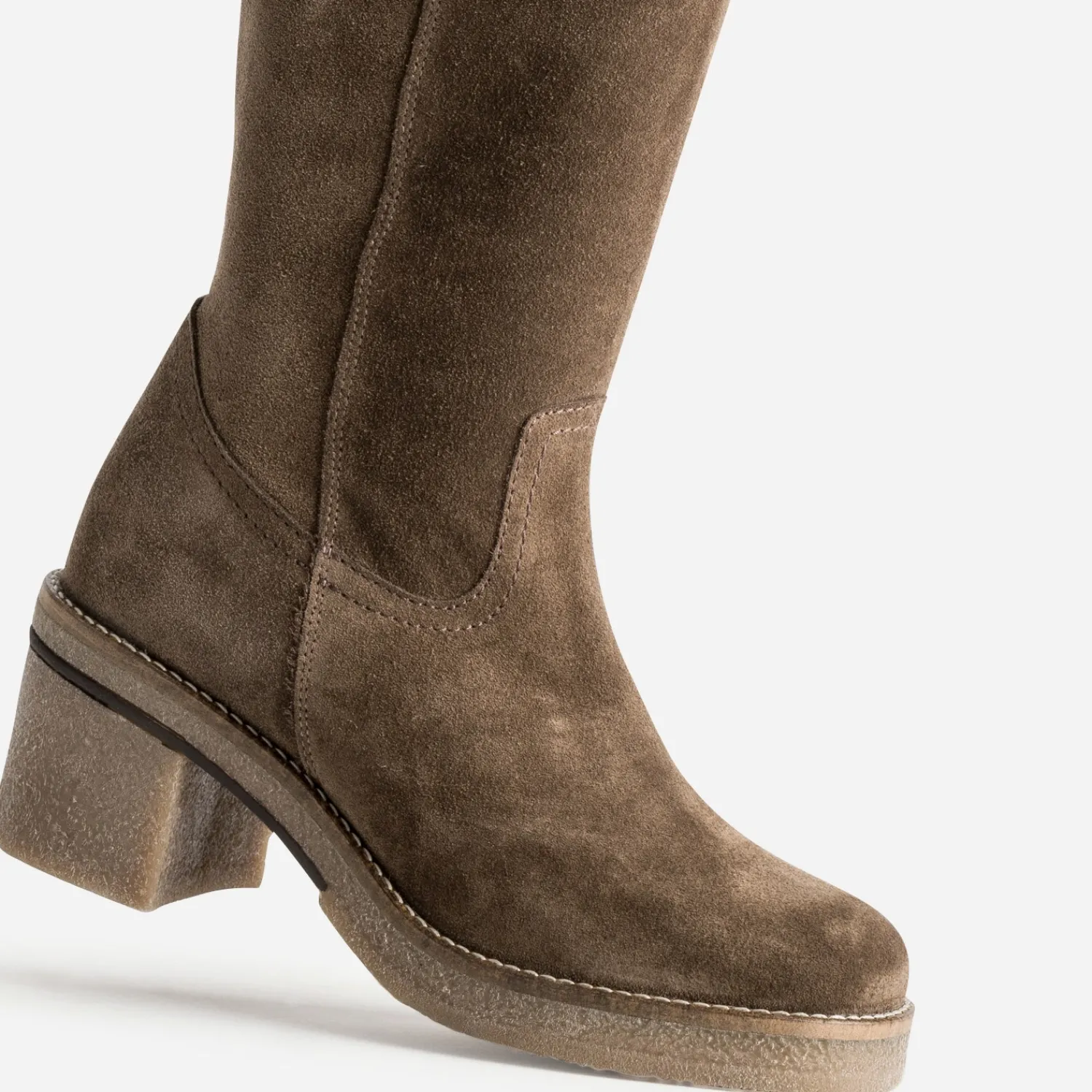 Eram Bottes^Botte cuir velours semelle effet crêpe TAUPE