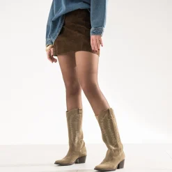 Texto Bottes^Botte cuir velours éco-conçue esprit santiag TAUPE