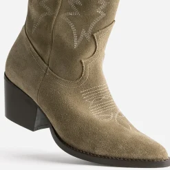 Texto Bottes^Botte cuir velours éco-conçue esprit santiag TAUPE