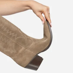 Texto Bottes^Botte cuir velours éco-conçue esprit santiag TAUPE