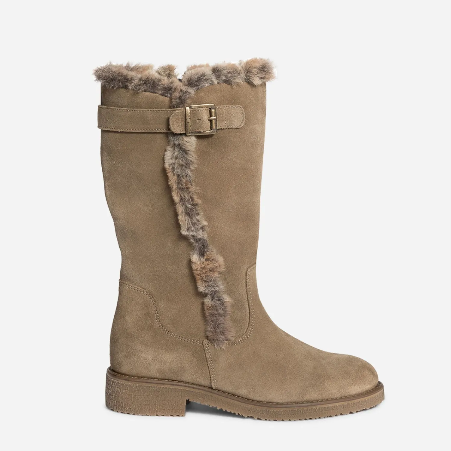 Eram Bottes^Botte taupe en cuir velours fourré BEIGE