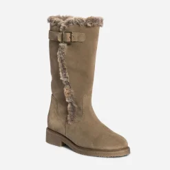Eram Bottes^Botte taupe en cuir velours fourré BEIGE