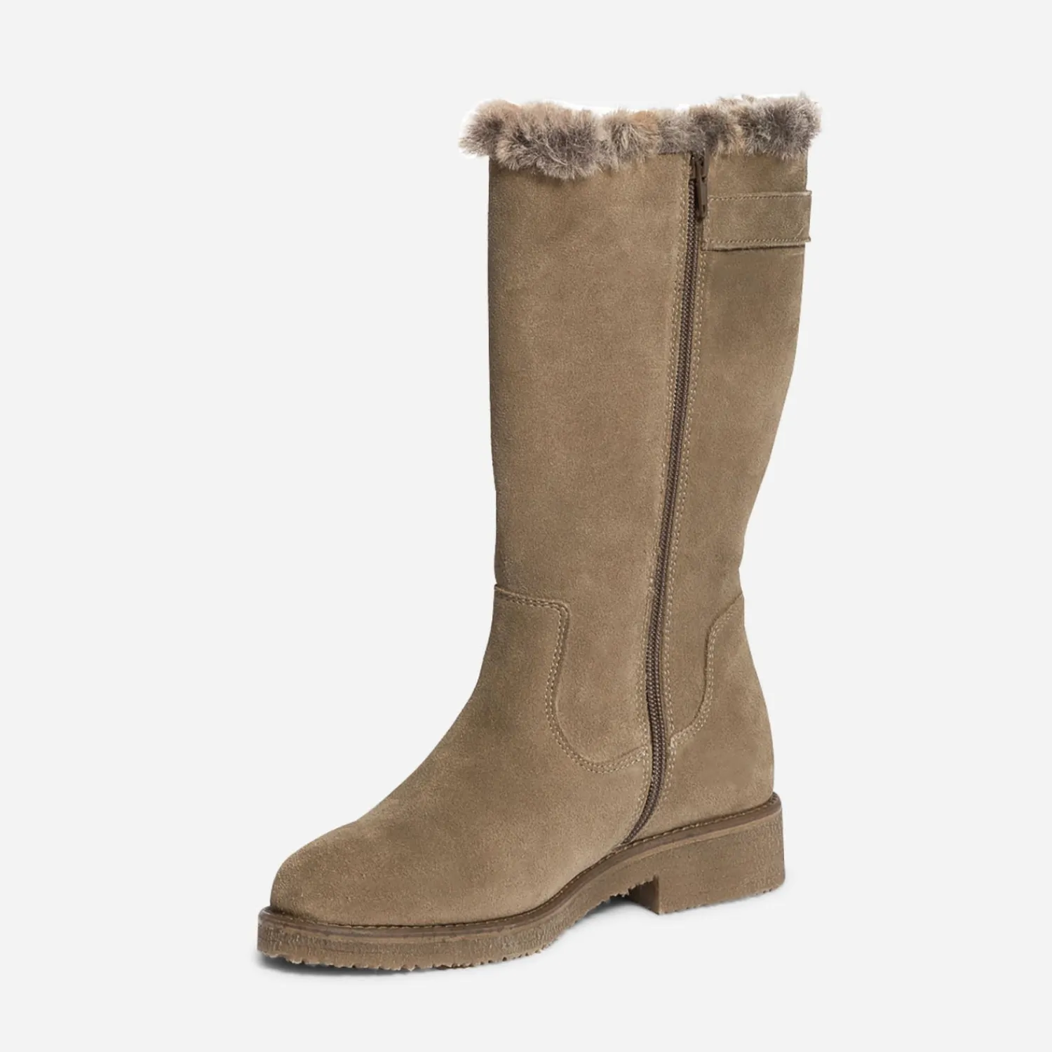 Eram Bottes^Botte taupe en cuir velours fourré BEIGE