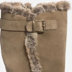 Eram Bottes^Botte taupe en cuir velours fourré BEIGE