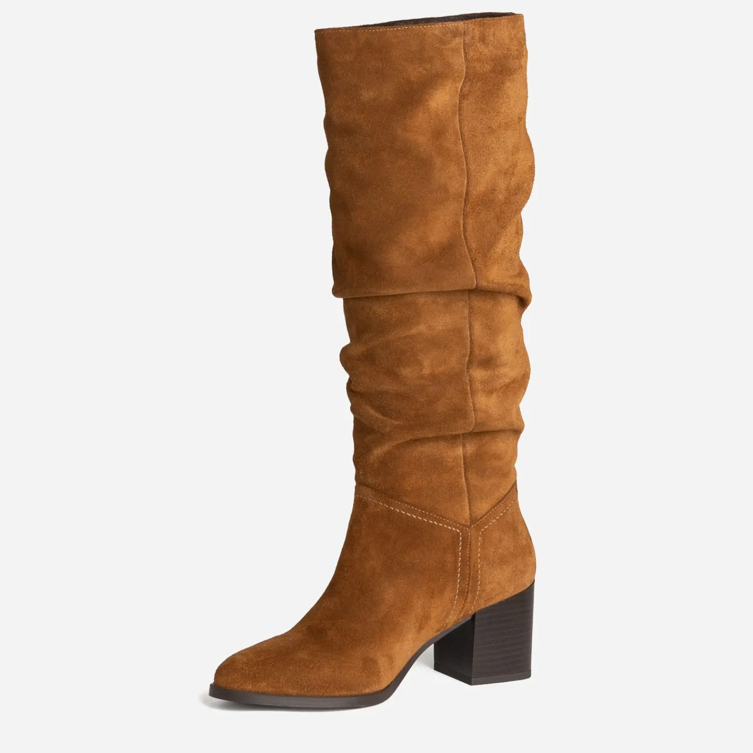 Eram Bottes^Botte TEXTO camel en cuir velours à tige plissée COGNAC