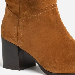 Eram Bottes^Botte TEXTO camel en cuir velours à tige plissée COGNAC