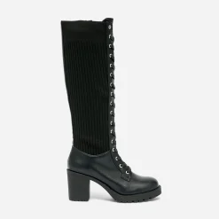 Texto Bottes^Botte e à tige en textile côtelé NOIR
