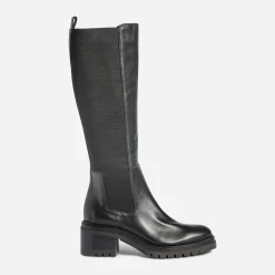 Texto Bottes^Botte e en cuir avec élastiques côtés NOIR