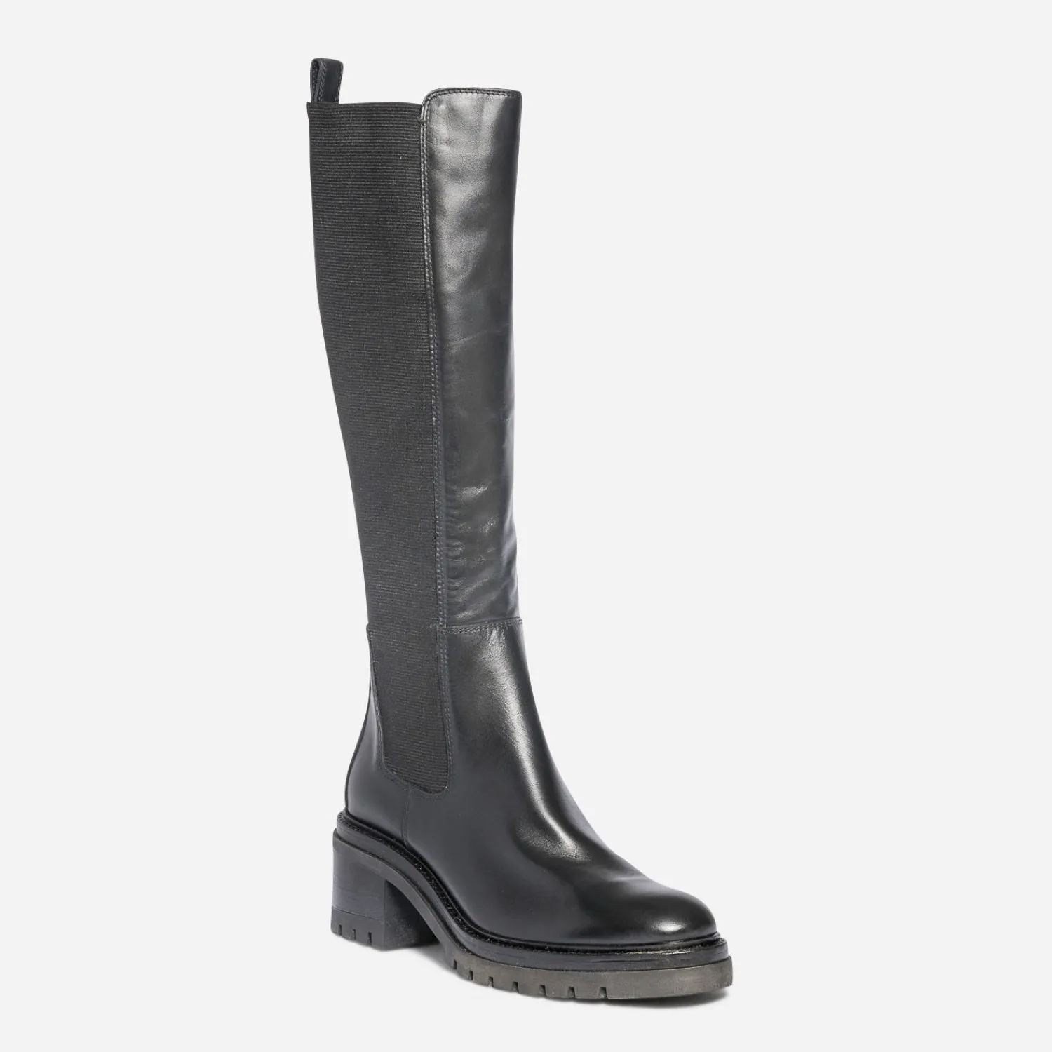 Texto Bottes^Botte e en cuir avec élastiques côtés NOIR