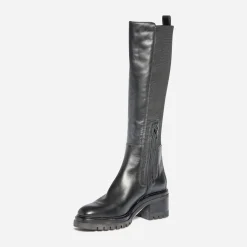 Texto Bottes^Botte e en cuir avec élastiques côtés NOIR